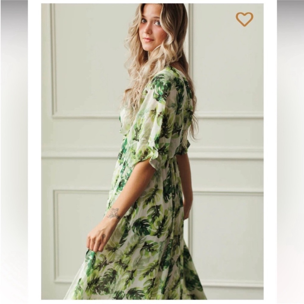 Buddy Love Evelyn Maui Maxi Dress Green Palm Print Size XS Flowy Garden Fairy - Picture 9 of 14